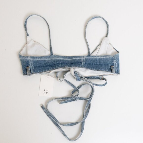 ✨ Les Coyotes de Paris Denim Bralette Girls Size 14 Womens XS Blue Logo Print - Picture 3 of 12